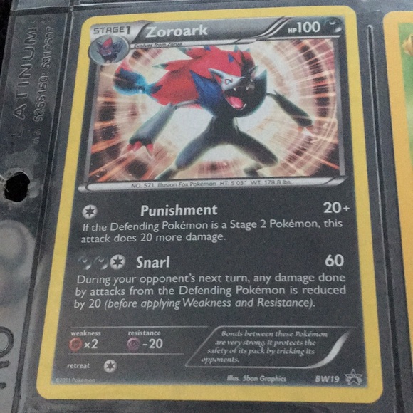 RARE Stage 1 Pokémon Zoroark HP 100 Punishment Snarl BW19 - Picture 5 of 6